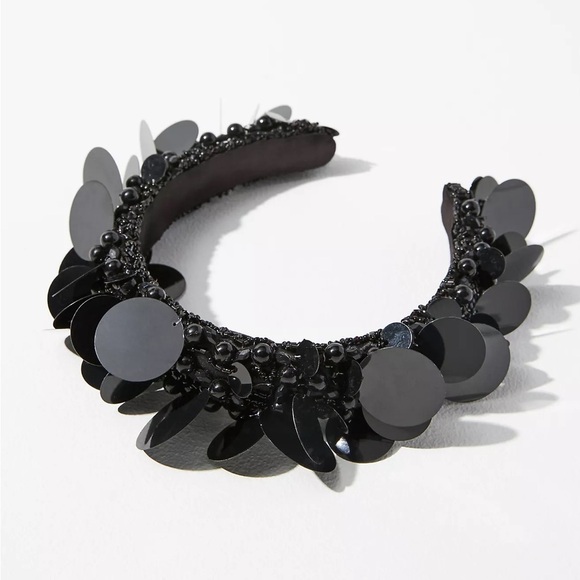 ANTHROPOLOGIE Llani Iridescent Beads Embellishments Statement Headband Black NWT - Picture 1 of 1